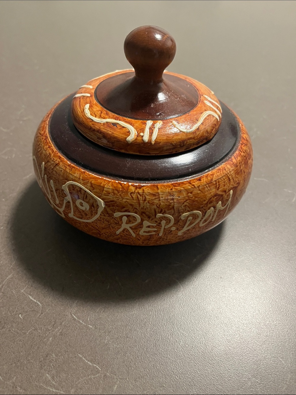 Handcrafted Brown Wooden Decorative Bowl with Lid 6”x5”